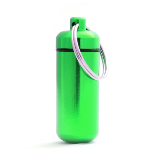 Pastillero de aluminio, llavero mini, impermeable, color verde, altura: 45 mm