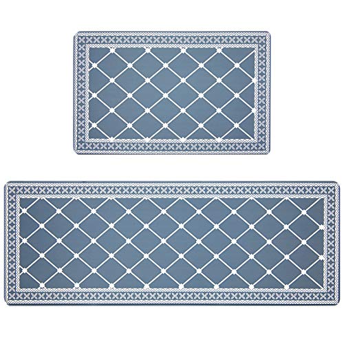 Pauwer Juego de Alfombrillas de Cocina antifatiga, 2 Piezas, de PVC, Antideslizantes, Impermeables, para el Piso de la Cocina, Alfombrillas Acolchadas y cómodas (44x70+44x120cm, Gris/Azul)