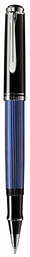 Pelikan Elegante Bolígrafo de lujo Souveraen Stresemann Roller linea Classic R405, rayas azules/negras, detalles de plata, calidad premium, hecho en Alemania - 932988