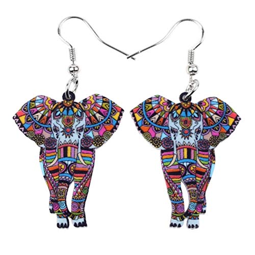 Pendientes de gota con diseño de elefante impreso en acrílico con estampado floral moderno en color turquesa multicolor