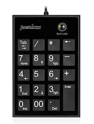 Perixx PERIPAD-202UB - Teclado numérico para portátil (USB, función de tecla tabuladora), tamaño Completo de 19 Teclas, Letras de impresión Grande, Teclas silenciosas Tipo X, Color Negro
