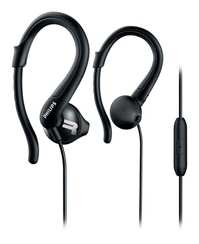 Philips SHQ1255TBK Auriculares para deporte con cable micrófono, gancho, Negro