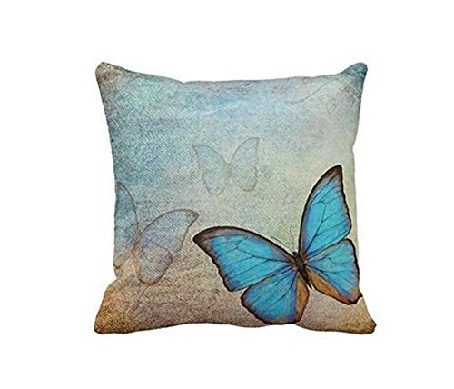 Pillow Cover Funda de cojín, diseño Vintage de Mariposas Azules, 80 x 80 cm
