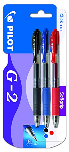 Pilot G2, Set 3 Bolígrafos, Color Negro, Azul y Rojo