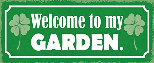 Placa metálica con texto "Welcome to My Garden", 10 x 27 cm