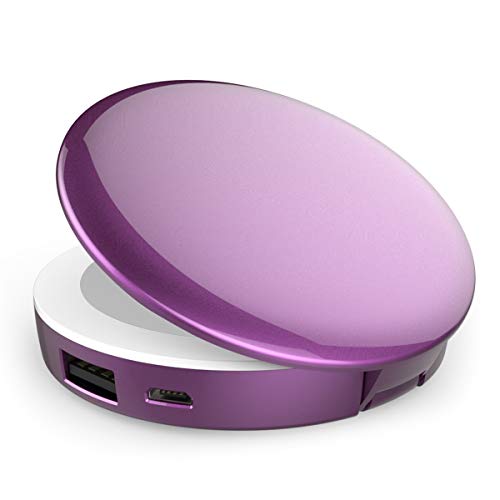 PowerBank Espejo Cosmético LED Plegable - 3000mAh Portátil Espejo de Maquillaje 1X/3X para Samsung Galaxy iPhone - Ideas regalo navidad - Ideas regalo mujer - Ideas regalo pareja (Morado)