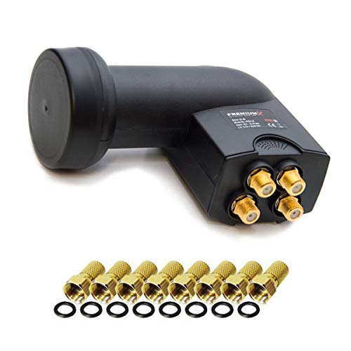 PremiumX Quad LNB Sat conexión Directa 4 Salidas Interruptor Quattro convertidor de señal de televisión por satélite DVB-S2 HD 4K con Conector F 8X con Anillo de Sellado PremiumX Quad LNB Sat conexión Directa 4 Salidas Interruptor Quattro convertidor de señal de televisión por satélite DVB-S2 HD 4K con Conector F 8X con Anillo de Sellado