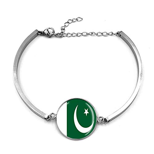 Pulsera trenzada de la bandera de Pakistán con cadena de metal y cristal, pulsera de acero inoxidable para hombre y mujer