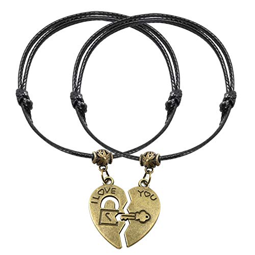 Pulseras Para Parejas, Puzle a Juego Pulseras de Pareja con Cerradura de Corazón dos Mitades Emparejada Joyas Para el día de San Valentín Aniversario Cumpleaños Novio Novia Mujeres Hombres