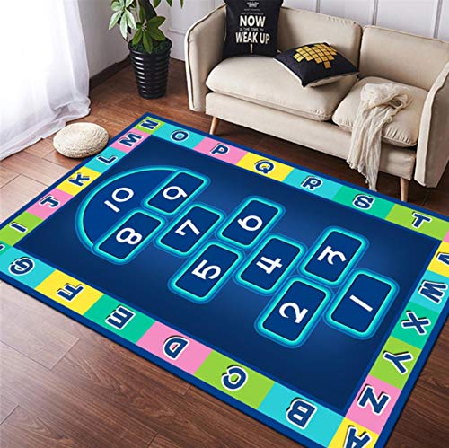 QNYH Alfombra De Juego para Niños con Patrón De Rayuela Azul, Alfombra para Gatear Junto A La Cama del Dormitorio del Niño, Alfombra Antiincrustante para El Área del Sofá 80cmx150cm