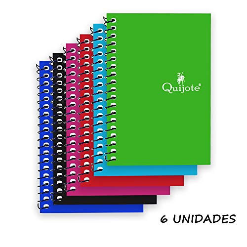 Quijote Paper World Pack 6 Cuadernos Espirales Horizontal, Interior Cuadros 4x4mm, Tapa Cartón, 80 Hojas, 60G, 8.5x12.5cm para Uso Escolar, Oficina, Trabajo, etc.