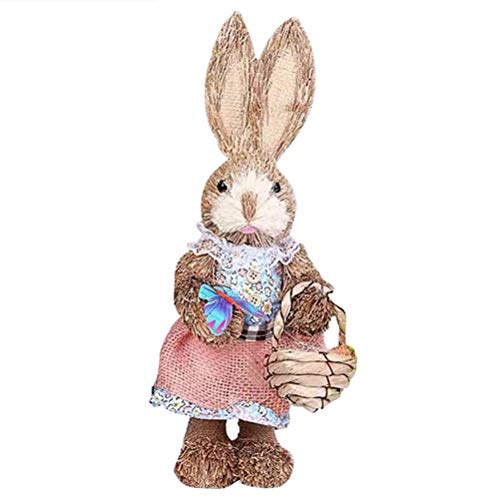 Qwing Decoraciones de Conejito de Pascua, Conejos de Paja, Juguete de Conejito de Pascua, Conejo de Paja Artificial Creativo, Figura de Conejo para decoración del jardín del hogar, Regalos para niños
