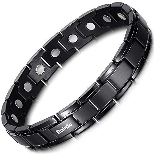 Rainso Pulsera para hombre, pulsera magnética de acero de titanio, pulsera magnética para hombre de color negro mate, alivio del dolor de artritis, en caja de regalo negra (negro mate)