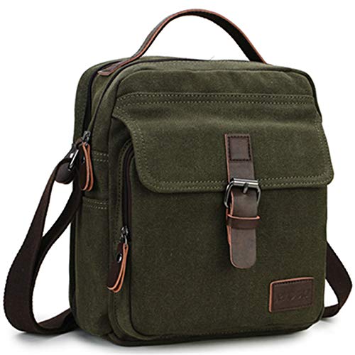 RAVUO Bolsos Bandolera Hombre, Pequeñas Bolsos de Mano Bolsa de Hombro Bolsa Mensajero Messenger Bag Bolsa de Lona para Ipad Trabajo y Viaje Verde