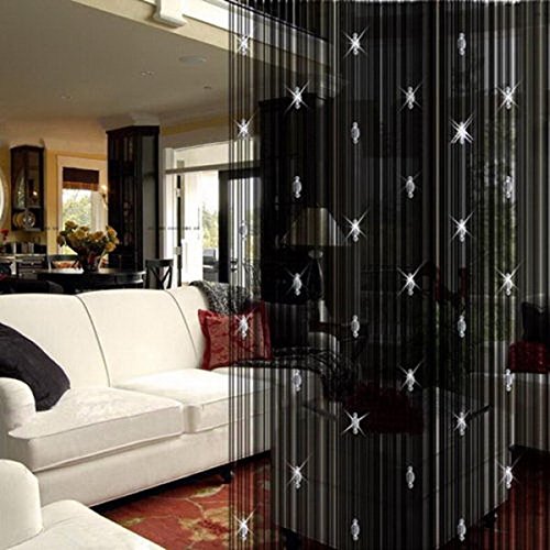 Redsa 1 cortina decorativa de 2 m para puerta, con borlas, cuentas de cristal, panel de pared, con flecos, divisores de habitación, para decoración de fondo de café, color negro