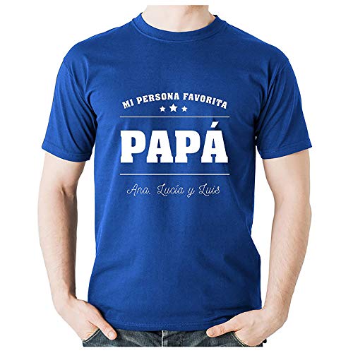 Regalo Personalizado para el día del Padre: Camiseta de Color Azul con la Frase 'Mi Persona Favorita' Personalizado con la dedicatoria Que tú Quieras.