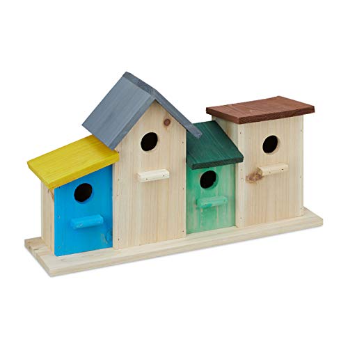 Relaxdays Caja Nido Múltiple, Madera, Multicolor, 26 x 46 x 12,5 cm