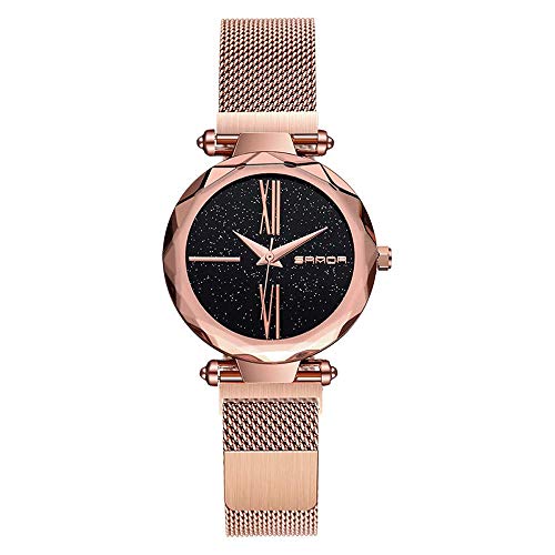Reloj de oro rosa para mujer, relojes de cuarzo con correa de malla de acero inoxidable, reloj de pulsera de cielo estrellado impermeable lujo a la moda, reloj pulsera exquisito con esfera redonda Reloj de oro rosa para mujer, relojes de cuarzo con correa de malla de acero inoxidable, reloj de pulsera de cielo estrellado impermeable lujo a la moda, reloj pulsera exquisito con esfera redonda