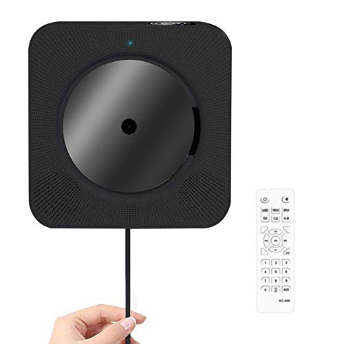 Reproductor CD Bluetooth, Portátil Reproductor CD Montable en la Pared para el Hogar con USB, Radio FM, doméstico Reproductor CD con Control Remoto, Altavoces de Alta Fidelidad Incorporados (Negro)