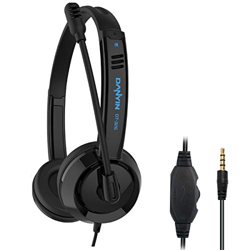 RMFC Auriculares PC 3,5 mm con Micrófono Cancelación de Ruido y Controles de Audio, Auriculares PC Micrófono para PC/Portátil/Teléfono/Skype/Oficinas/Llamadas de Conferencias