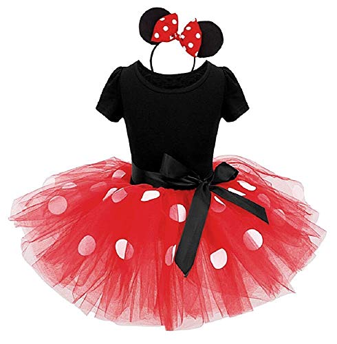 Rojo - talla 110-4 años - vestido - disfraz - minnie - mouse - leotardo - tutú - tul - diadema - carnaval - halloween - cosplay - accesorios - niña - regalo minnie