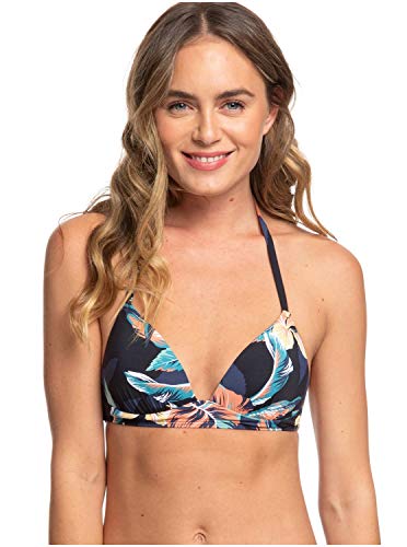 Roxy Printed Beach Classics-Top De Bikini Triangular Moldeado para Mujer Copa D con Aros, Anthracite tropicoco s, XL