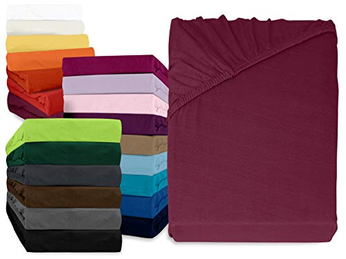 Sábana bajera de algodón 100 % de Npluseins disponible en 34 colores modernos y 6 tamaños diferentes, algodón, ciruela, 70 x 140 cm