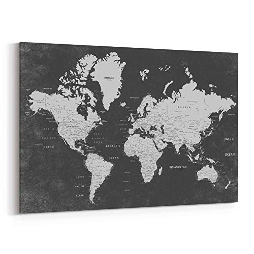 Scott397House Canvas Wall Art Prints Dark Gray Push Pin World Map World Map Dark Gray Push Pin Travel Map World Map Dark Gray World Map Decor Ready to Hang Printing Gift for Home 16x20