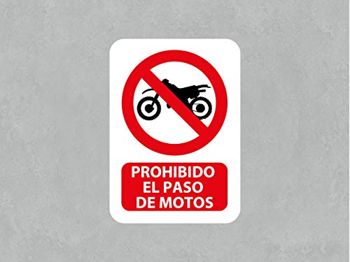 Señal de Prohibido el Paso de Motos | Medida 14,85x21cm | Señaletica en Material Aluminio Blanco Resistente de 3mm | Duradera y Económica