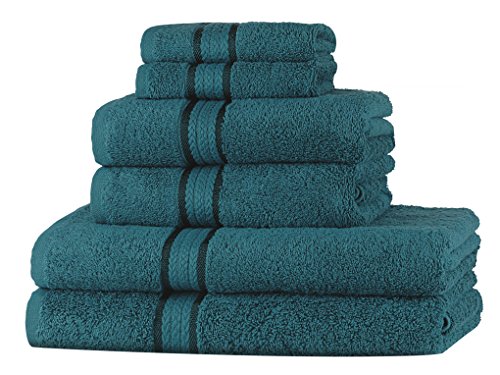 Set asciugamani morbidi SweetNeedle Super Soft 6 pezzi Teal, 100% cotone con rifiniture in rayon - 2 grandi asciugamani da bagno 70x140, 2 asciugamani 50x90, 2 panni di lavaggio 30x30 cm
