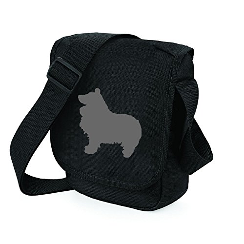 Sheltie Bag Reporter Bolso de hombro Shetland Sheepdog Sheltie Silueta Sheltie Perro Sheltie Regalo a elección de colores, color Negro, talla Small/Medium