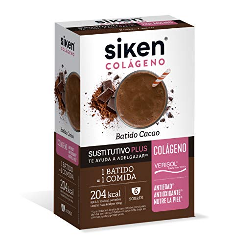 Siken Batido Sustitutivo Plus Colágeno cacao, Sabor Cacao, 6 Sobres, Sustitutiye una comida, Colágeno Verisol, Aporte en vitaminas y minerales, 300 g