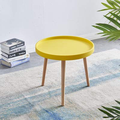 Sim Luxury - Mesa de café redonda con patas de madera para sala de estudio, 50 cm x 50 cm x 45 cm (amarillo)