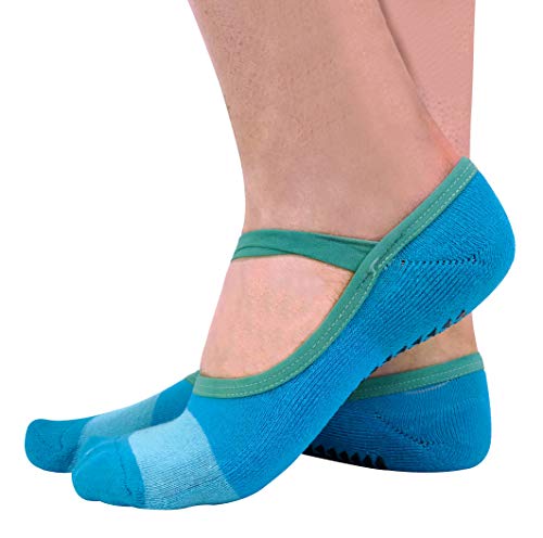 Sock Snob 2 Pares Mujer Algodon Tobillero Invisibles Antideslizantes Calcetines para Yoga y Pilates (37/42, Blue)