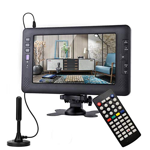 SOYAR (22.86cm) Televisor Digital DVB-T2 de 9 Pulgadas, TV portátil con batería Recargable, USB, Entrada de Auriculares, Control Remoto, Entrada AV., DC120V, Color Negro