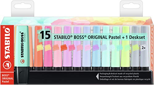 Stabilo Boss Original Pastel - Juego de 15 rotuladores fluorescentes (15 colores diferentes)