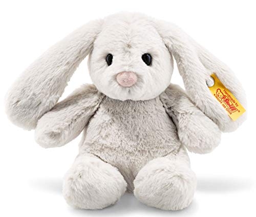 Steiff Hoppie 080463 - Conejo de Peluche con Orejas Plegables, 18 cm, Suave Peluche para niños, móvil y Lavable, Color Gris Claro