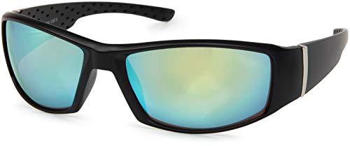 styleBREAKER gafas de sol de deporte de espejo o coloreadas, gafas de deporte, unisex 09020048, color:Marco negro/vidrio amarillo-azul claro