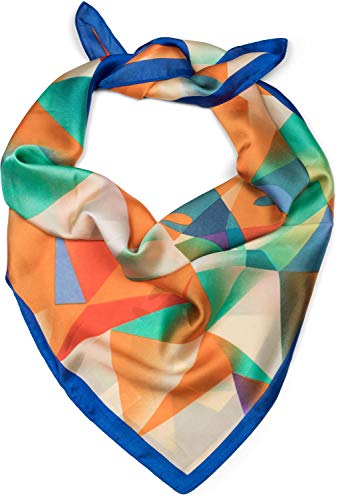 styleBREAKER pañuelo de mujer cuadrado con estampado geométrico de ciervo, pañuelo multifuncional, pañuelo para el cuello, pañuelo para la cabeza, bandana 01016192, color:Azul-Naranja-Verde