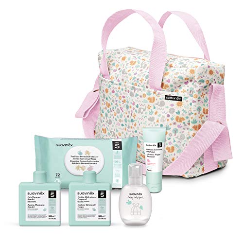 SUAVINEX Bolso de Cosmética Suavinex Gel-Champú Syndet 500Ml + Pomada Intensiva de Pañal 75Ml + Nueva Baby Cologne 100Ml + Toallitas Dermohidratantes 72Ud, 5 Productos, Rosa