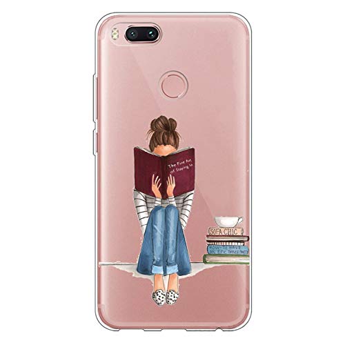 Suhctup Case Comaptible para Xiaomi Mi A1 / Mi 5X Funda Silicona Gel TPU Bumper Transparente Moda Lindo de Dibujos Antigolpes Carcasa Protección Anti-rasguños Ultra-Delgado Clear Cover,Niña