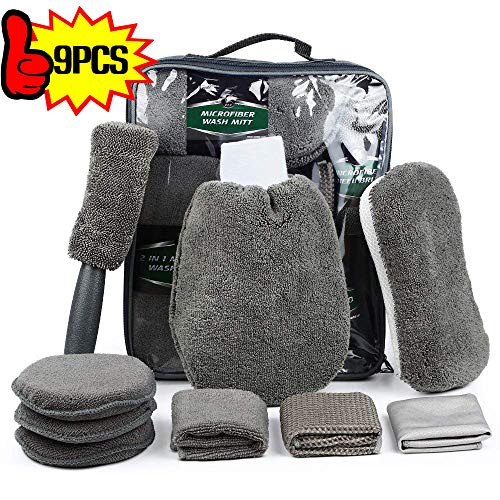 SunTop 9 pcs Cepillo Coche Limpieza de Coches, Microfibra Juego de Lavado para Autos, Camiones, con Cepillo para Llantas, Mitones de Lavado, esponjas, Almohadillas de Lavado, Toallas de Limpieza SunTop 9 pcs Cepillo Coche Limpieza de Coches, Microfibra Juego de Lavado para Autos, Camiones, con Cepillo para Llantas, Mitones de Lavado, esponjas, Almohadillas de Lavado, Toallas de Limpieza
