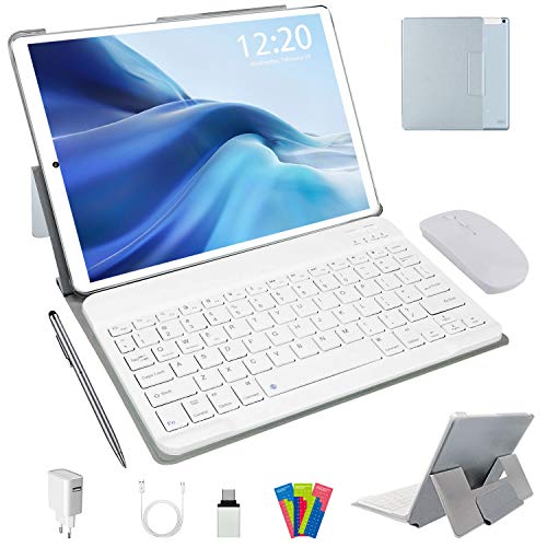 Tablet 10 Pulgadas Android 10.0, 4G LTE Tablets, 4GB de RAM y 64 GB/Scalabile a 128 GB, Dobles SIM, GPS, WiFi, 8000mAH,Teclado Bluetooth, Ratón, Funda para Tableta y Más Incluidos (Plata)