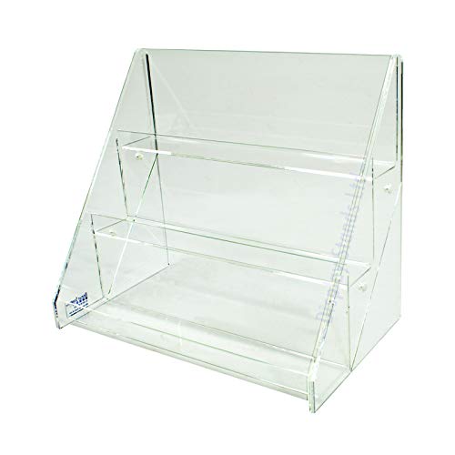 Tarjeta de felicitación de acrílico transparente de 3 niveles, posavasos, soporte en caja para tienda de venta al por menor de 300 mm de ancho (DS43/300)