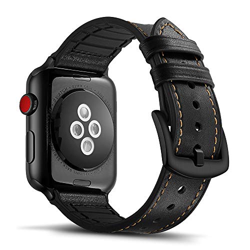 Tasikar para Correa Apple Watch 42mm 44mm Diseño de Cuero y Silicona Compatible con Apple Watch SE Series 6 Eries 5 Series 4 (44mm) Series 3 Series 2 Series 1 (42mm) - Negro