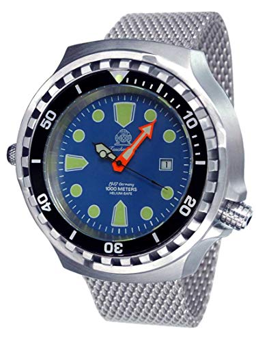 Tauchmeister Reloj de buceo automático XXL T0315MIL 100 ATM correa milanesa 52 mm