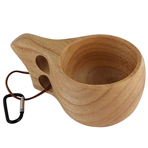 Taza de café Kuksa finlandesa hecha a mano, taza de doble agujero de madera de caucho Taza de café KUKSA Taza de agua Taza de madera personalizada Taza de bebida al aire libre con mango para café