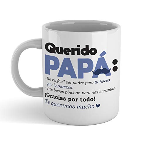 Taza Querido Papá DIA DEL PADRE - Taza cerámica 350ml - Frase Divertida Regalo Sopresa para papá DIA DEL PADRE o cumpleaños (blanco)