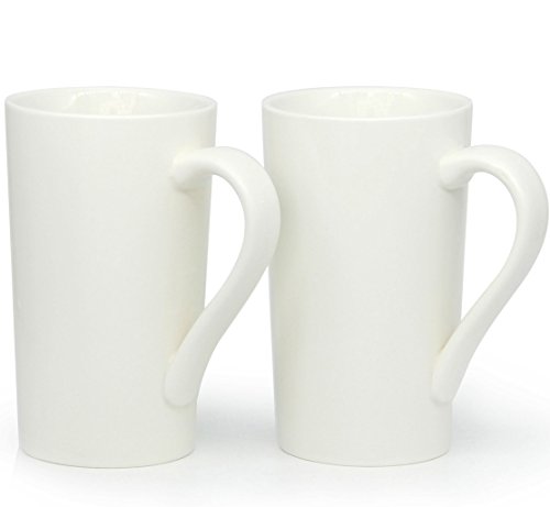 Tazas de café grandes de 20 oz / 600 ml, taza de cerámica Smilatte M007 Plain Tall con asa para hombres de papá, juego de 2, blanco