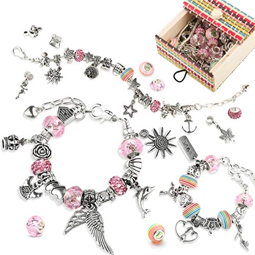 TBoonor regalo para niñas, con 50 cuentas colgantes y 3 tamaños de cadena de plata, Pulsera de para niña Kit de fabricación de Joyas para niña con Cuentas Juego de Regalo para niña 8-12 años TBoonor regalo para niñas, con 50 cuentas colgantes y 3 tamaños de cadena de plata, Pulsera de para niña Kit de fabricación de Joyas para niña con Cuentas Juego de Regalo para niña 8-12 años